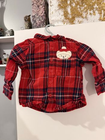 Chemise bébé à carreaux rouge avec ours