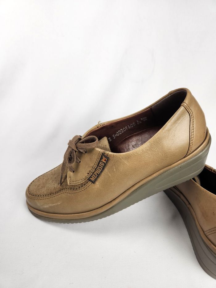 Chaussures Mephisto Femme Cuir Beige Compensées Pointure 37 US 6.5 à Lacets - photo numéro 7