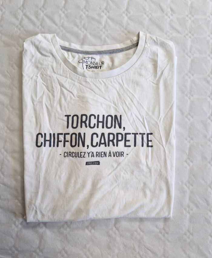 T-shirt Homme Blanc à Message Humour "Torchon Chiffon Carpette" - Monsieur TSHIRT - Taille XXL