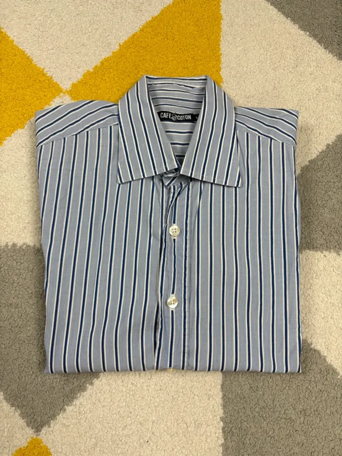 Chemise à rayures Café Coton | Blanc et marine | Taille M