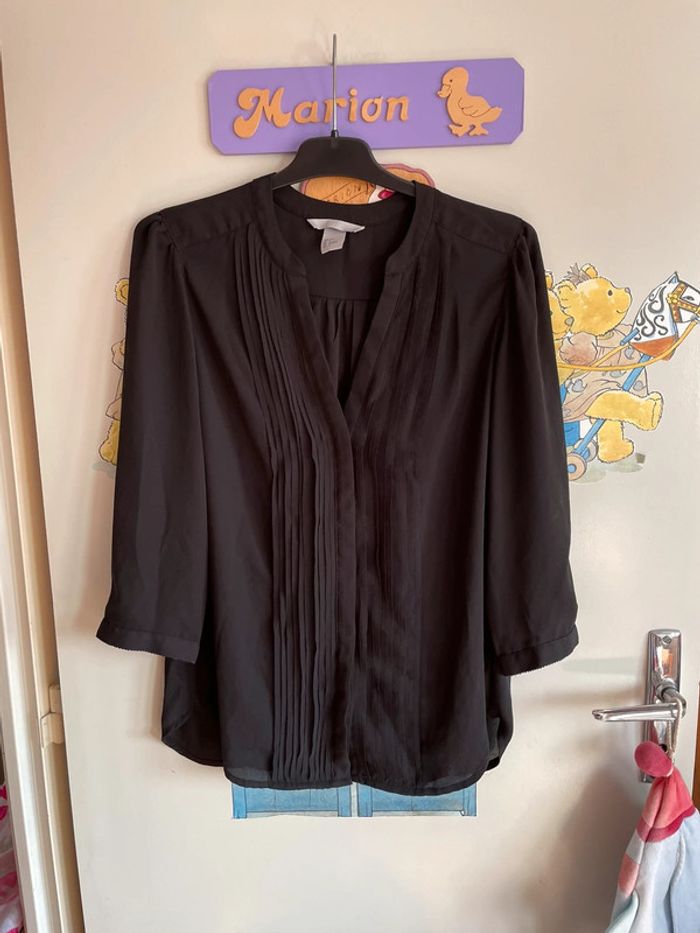 Blouse noire à manches 3/4, taille 34, marque H&M Beebs