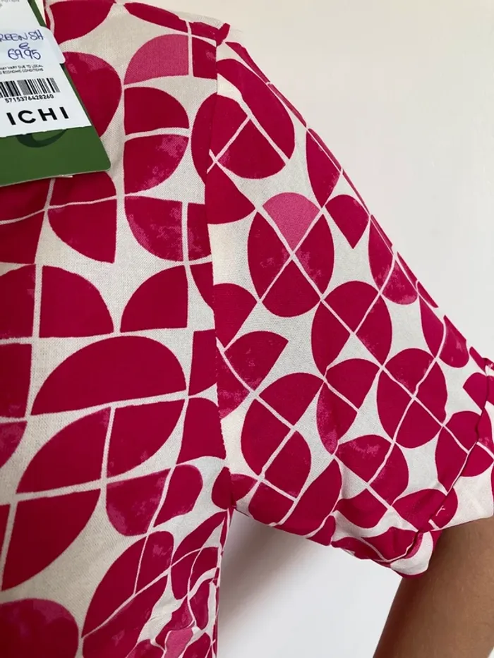 Chemisier fuschia et blanc Ichi 38 neuf - photo numéro 5