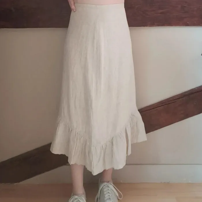 Jupe mi-longue beige lin bohème