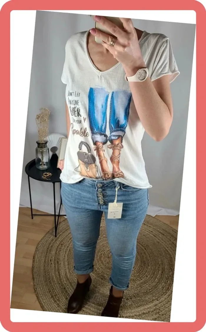 T-Shirt Strass Talons 👠- Taille Unique - Neuf - Bleu