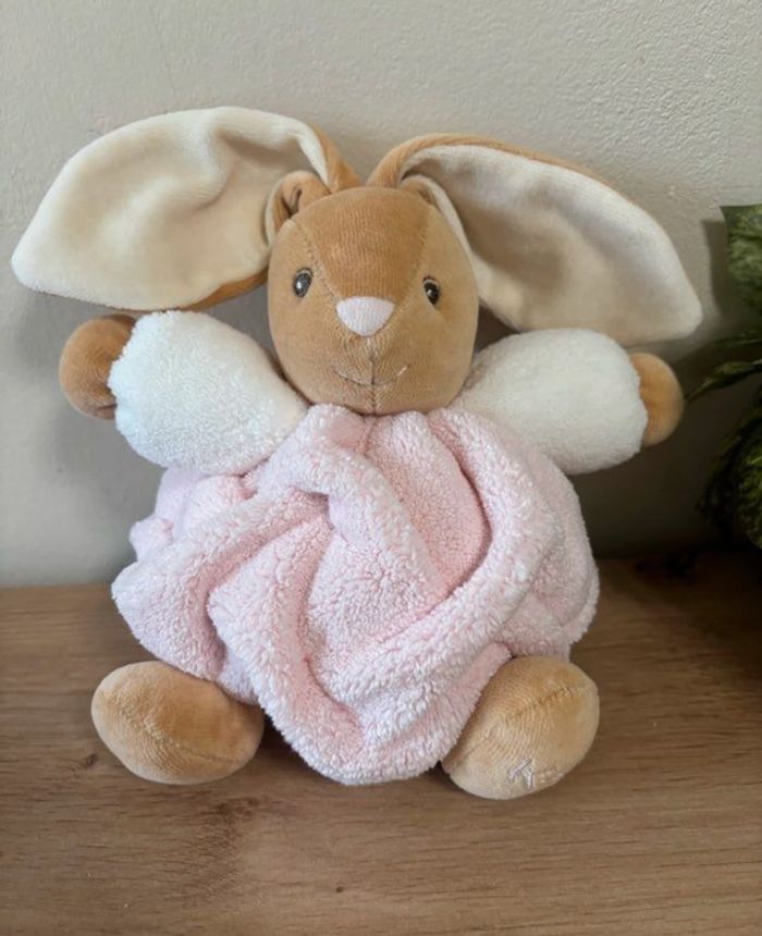 Neuf doudou lapin plume  boule blanc rose beige kaloo
