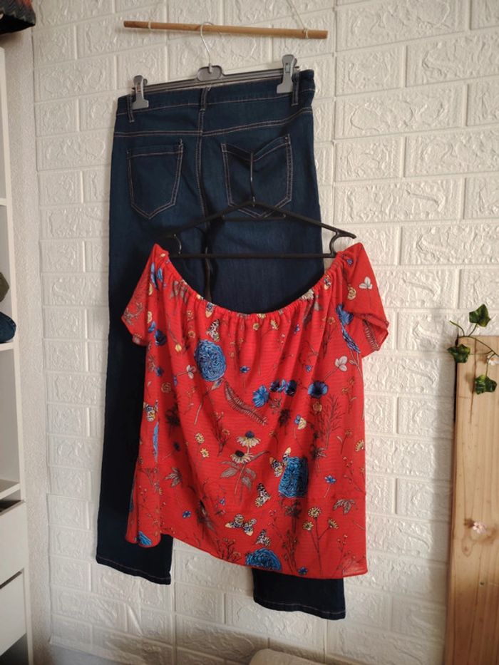 Ensemble jeans et blouse rouge - photo numéro 5