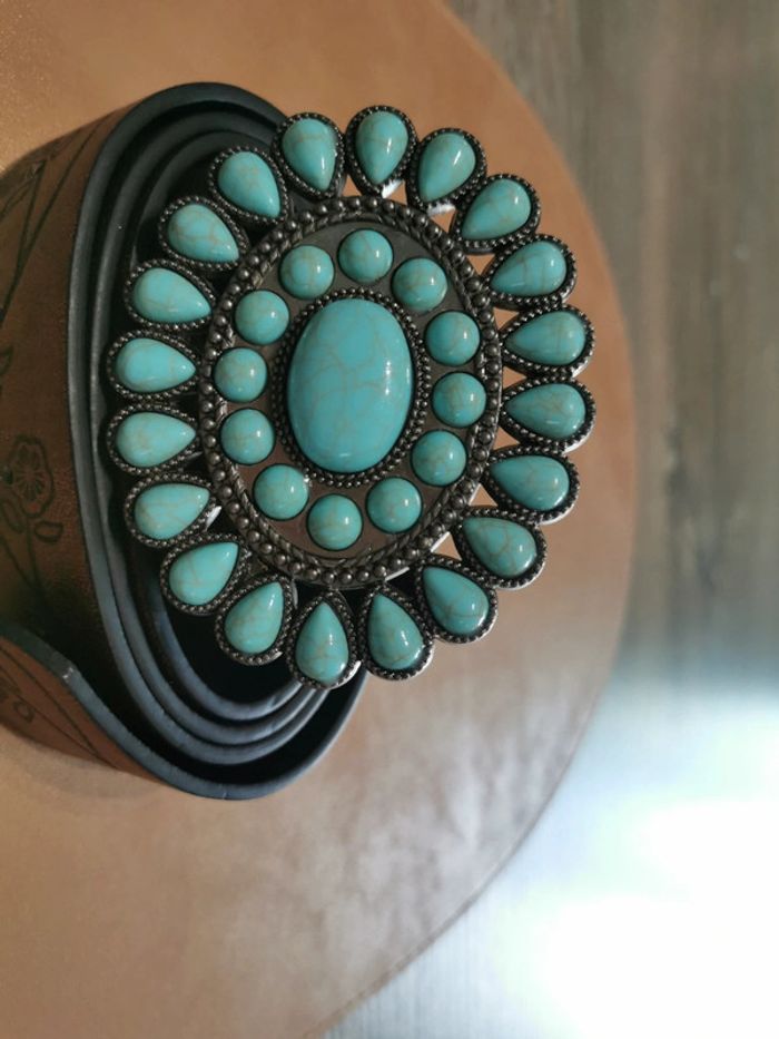 Ceinture de cowboy country fleur turquoise - photo numéro 2
