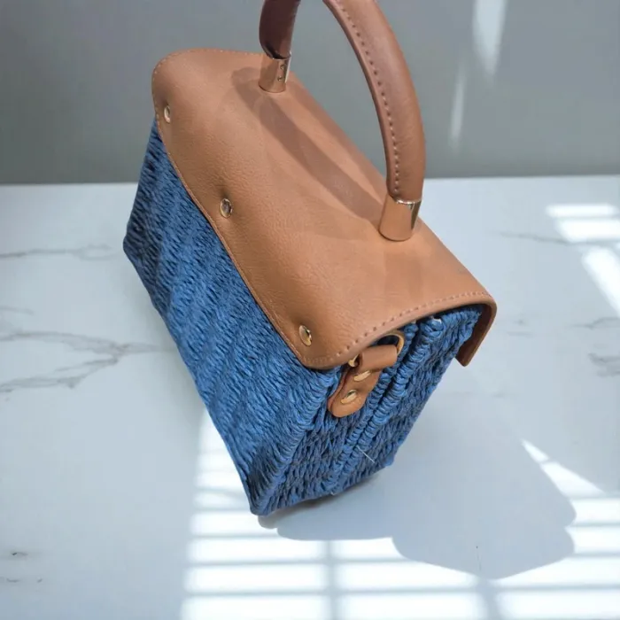 Sac à main tressé bicolore – Bleu & Camel neuf - photo numéro 2