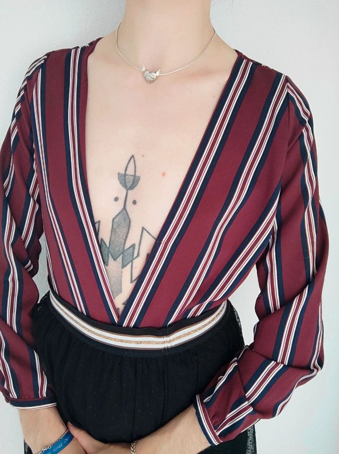 Blouse col V rayé bordeaux bleu marine blanc / Pimkie Collection - 36/S