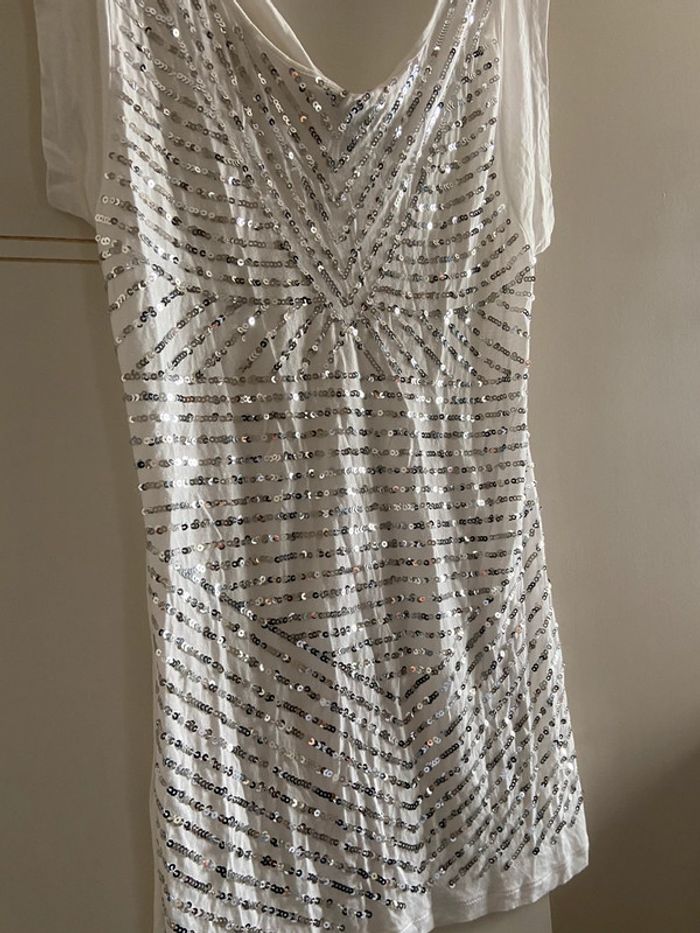 Tunique sequins robe tenue de plage mango blanche - photo numéro 2