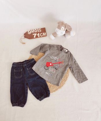 Ensemble 👣 jean et tee-shirt verbaudet, 9 mois