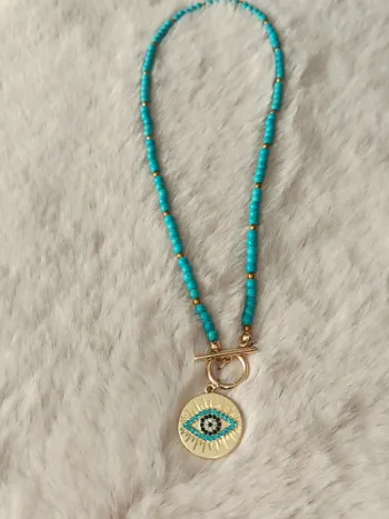 Collier Oeil porte bonheur-Style bohème chic🩵