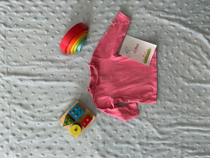 teeshirt manches longues rose uni 12 mois orchestra impression sur manches - photo numéro 1
