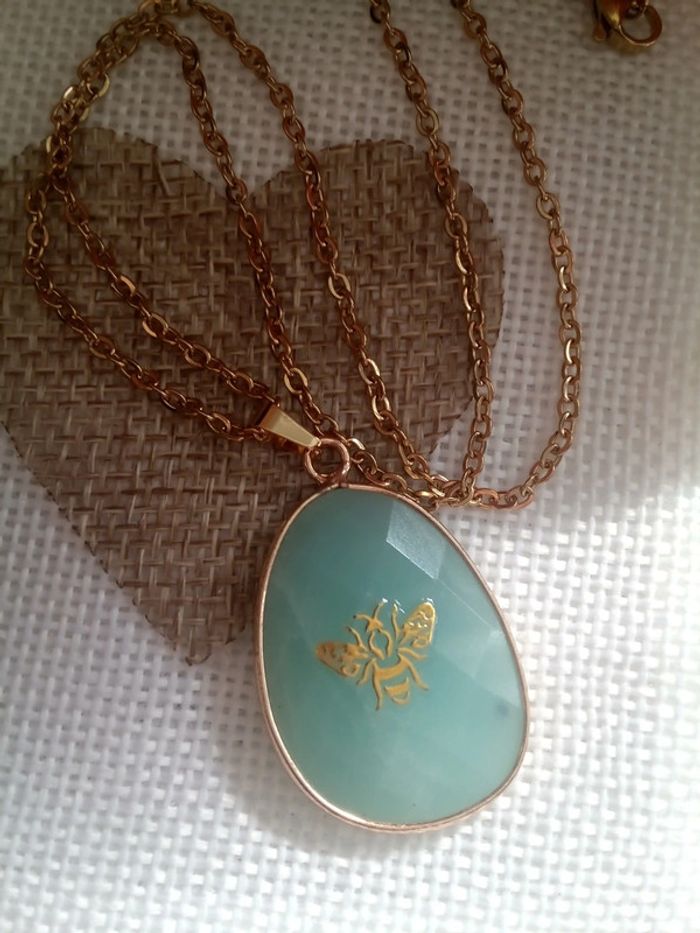 Collier Amazonite abeille 🐝 / Réversible 🩵.