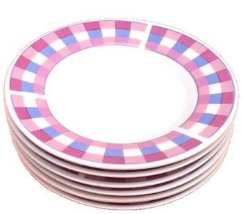6 petites assiettes / Soucoupes Porcelaine décor à damier