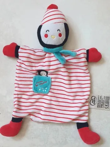 Doudou plat Pingouin rayé - Mots d'enfants
