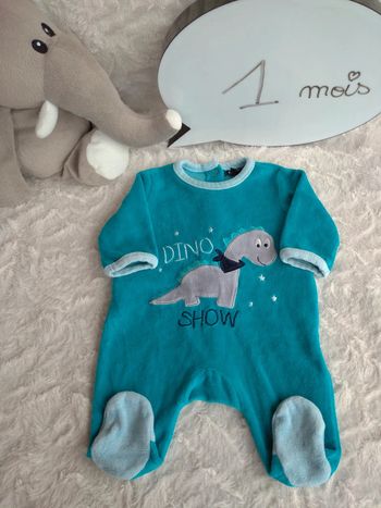 Pyjama grenouillère velours Garçon 1 mois Dino show Dinosaure Kiabi