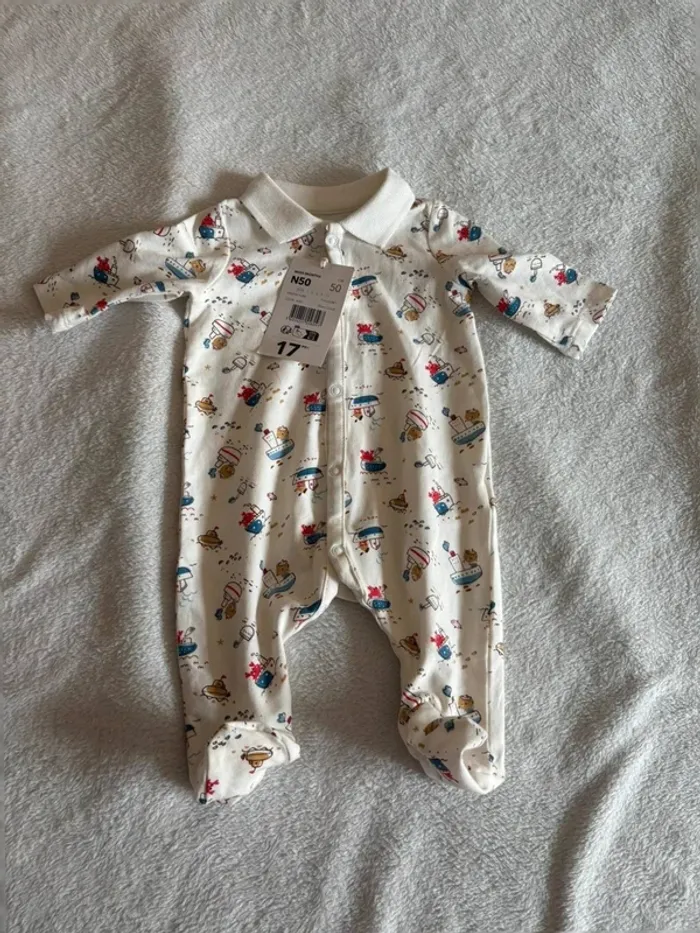 Pyjama naissance “Petits Bateaux et Animaux” dpam Taille 50 - photo numéro 2