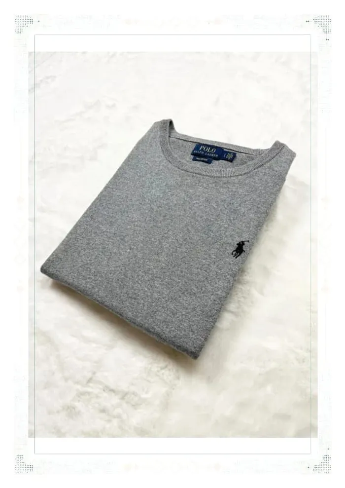 Ralph Lauren pull homme pima cotton gris col rond taille L