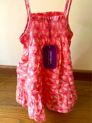 sublime ensemble Robe +bloomer bebe Sergent Major 12M rose imprime fruits smock neuf etiquette
