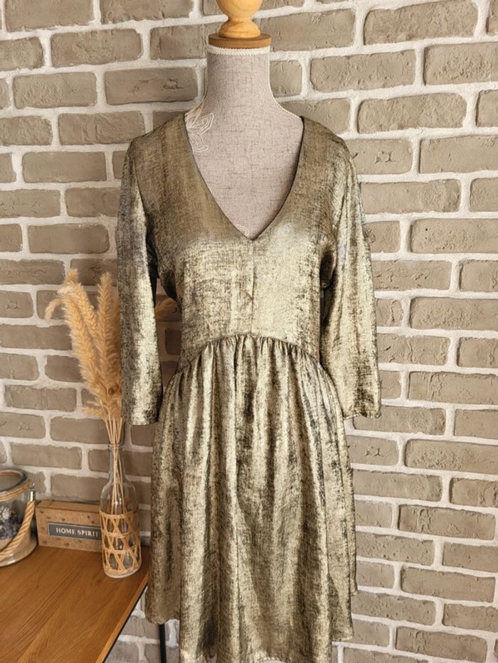 Robe fluide métallisée dorée - Vintage Love - Made in France - photo numéro 15