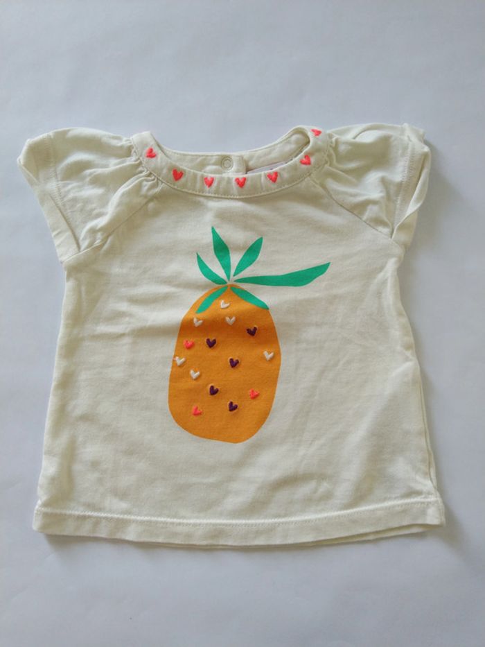 tee shirt manches courtes blanc beige dpam fille 3 mois