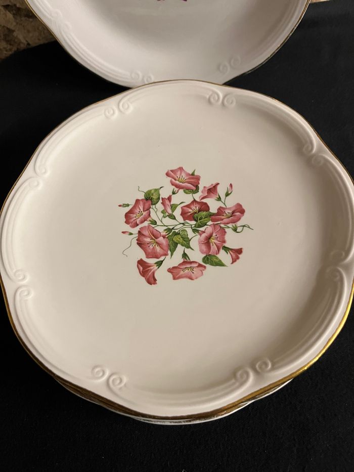 Magnifique lot de 6 petites assiettes à dessert ou fromage Liserons Roses de Gien Avec - photo numéro 7