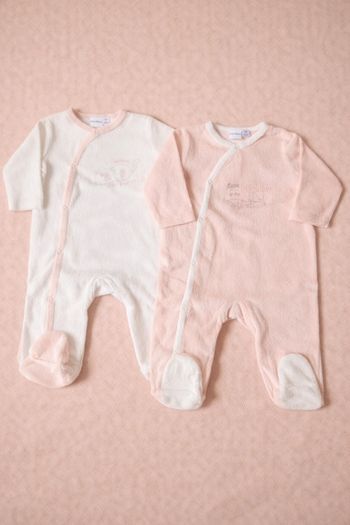 Lot 2 pyjamas velours 3 mois P’tit Bisou rose et blanc très bon état