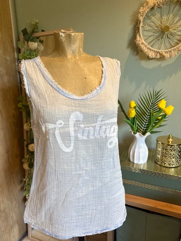 Débardeur en gaze de coton avec inscription vintage
