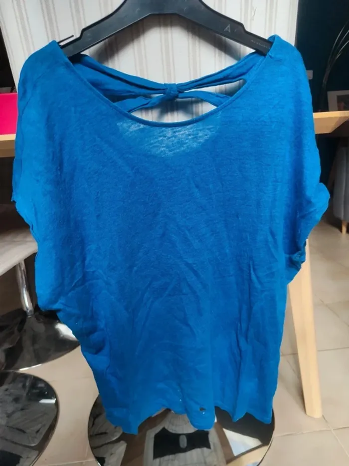 T-shirt bleu léger dos à nouer - photo numéro 2