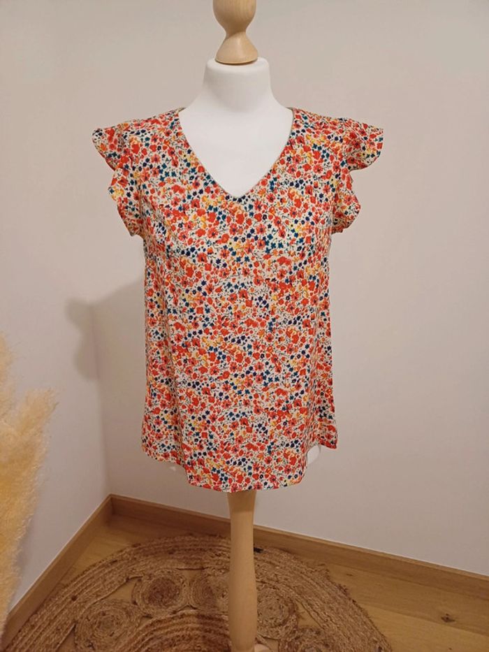 Blouse chic colorée fleurie neuve By One taille S/M 36/38 - photo numéro 2