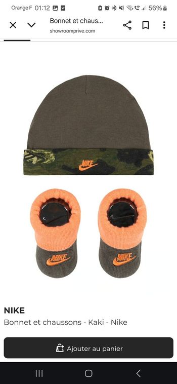 Bonnet et chaussons nike neuf 0/3 mois
