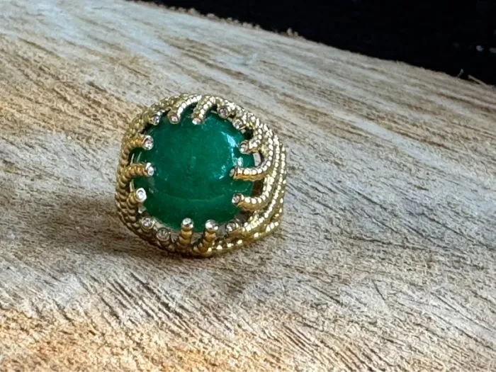 Bague habaha Paris acier inoxydable or pierre verte cristaux blancs - photo numéro 6
