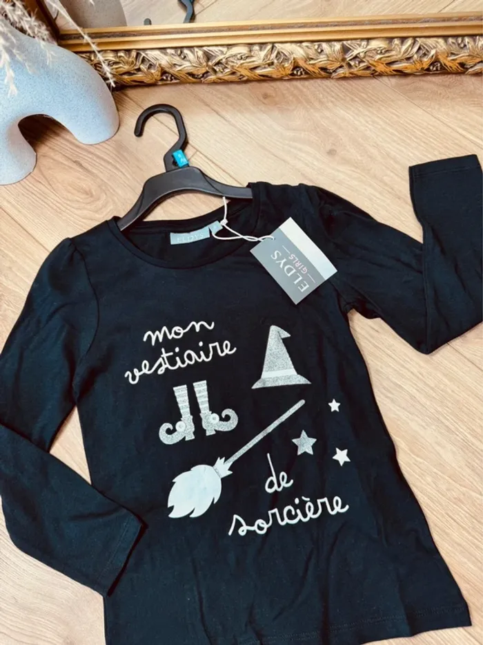 Taille 6 ans teeshirt à manches longues fille Halloween noir argenté * sorcière * 🧙 - photo numéro 4