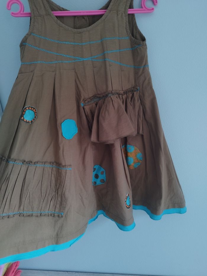 Robe kaki avec motif turquoise fille 4 ans - photo numéro 2