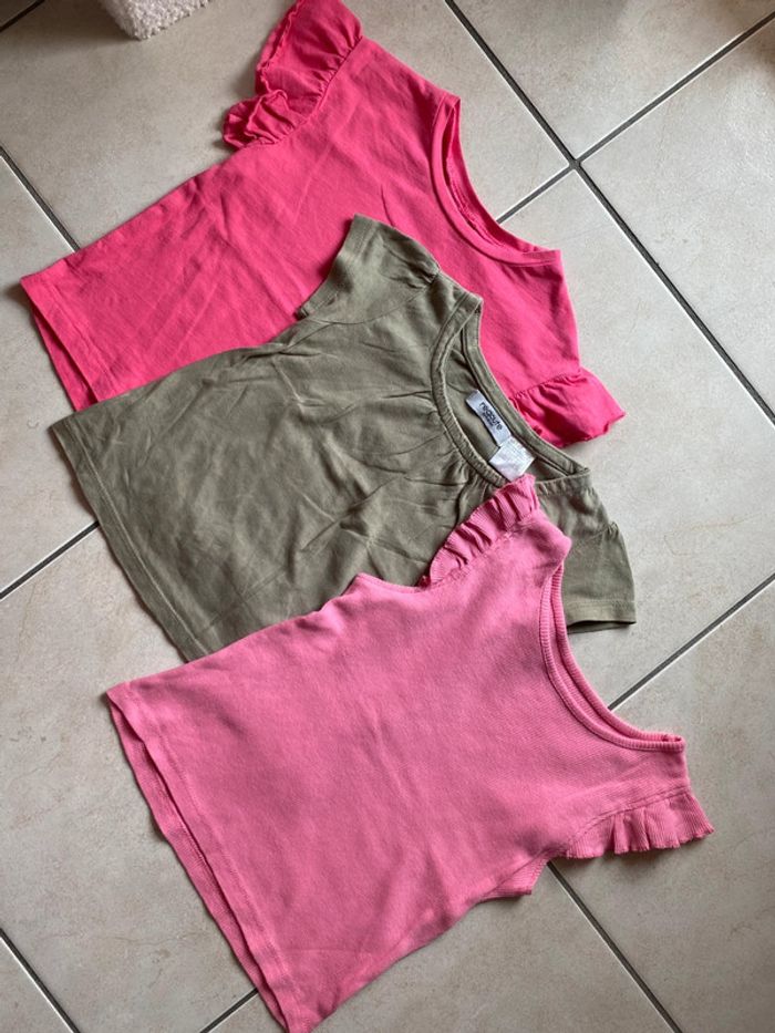 Lot de 3 t-shirt fille Zara 86 / 92 cm rose kaki - photo numéro 4