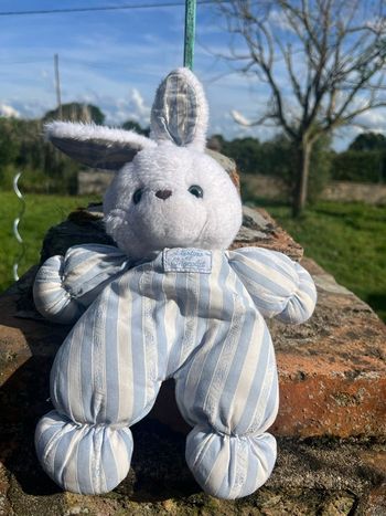 Doudou, lapin, bleu, tartine et chocolat