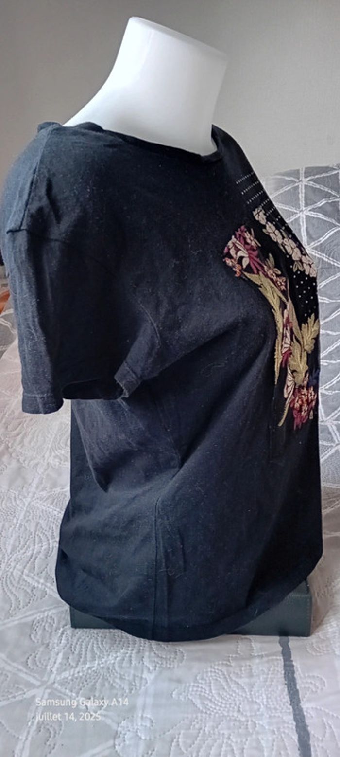 Haut noir motif fleurs avec broderies et clous femme S zara - photo numéro 6