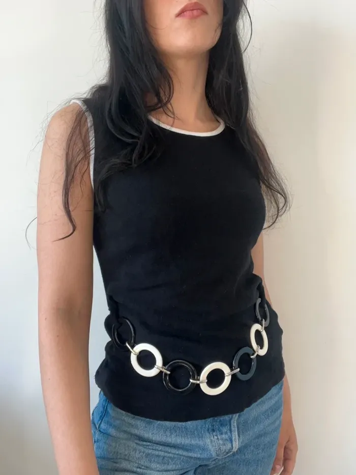 Top y2k années 90/2000 noir à détail ceinture taille S