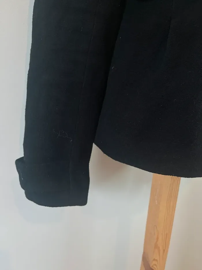Manteau court noir DDP – laine & polyester, gros boutons, taille L - photo numéro 3