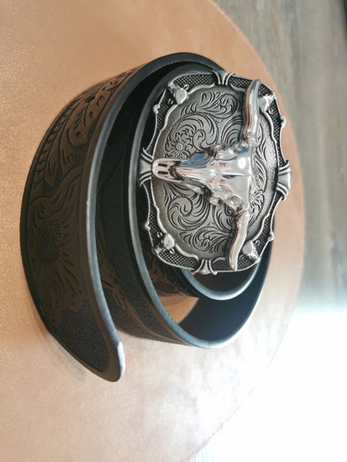 Ceinture de cowboy country taureau argenté - photo numéro 2