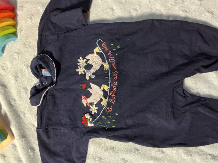 pyjama grenouillère en coton bleu marine avec col et broderies oies devant 1 mois du pareil au même - photo numéro 5