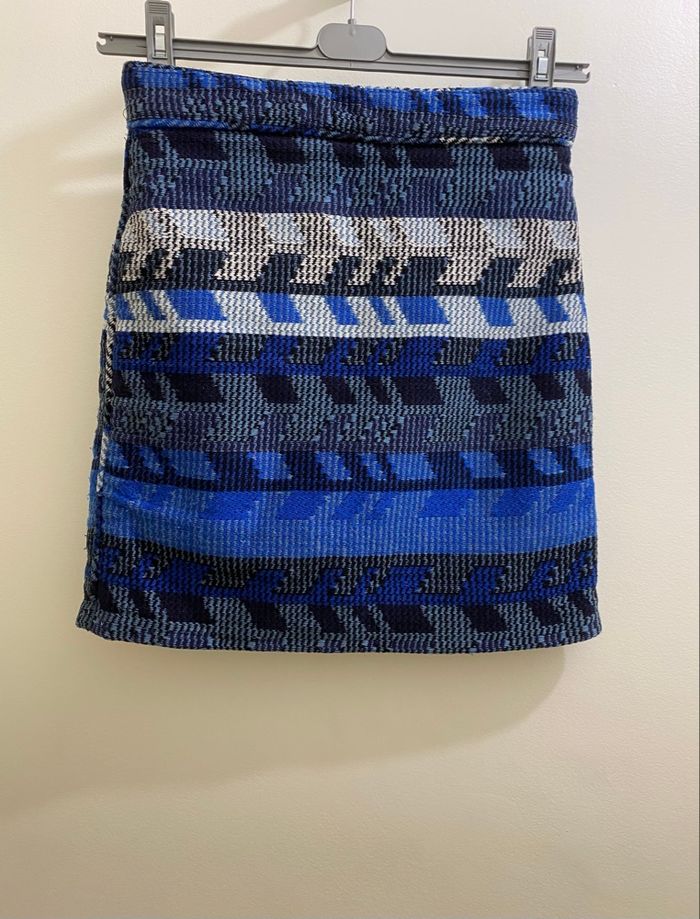 Jupe tweed jacquard bleu noir motif graphique hiver épaisse femme taille 36 Maje - photo numéro 2