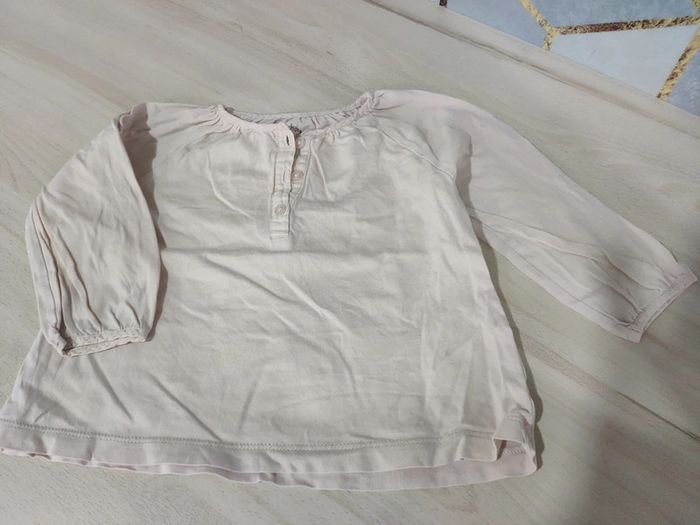 Lot de 2 t shirt manches longues unis rose et jaune 9 mois - photo numéro 2