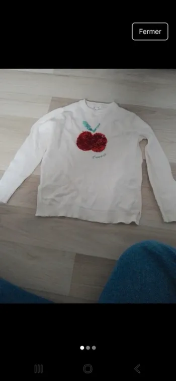 Pull léger blanc pomme a sequins taille 4 ans vertbaudet