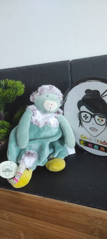 Doudou plat Chat bleu vert gris Les Pachats moulin rotY neuf minoucha Jaune Rayé