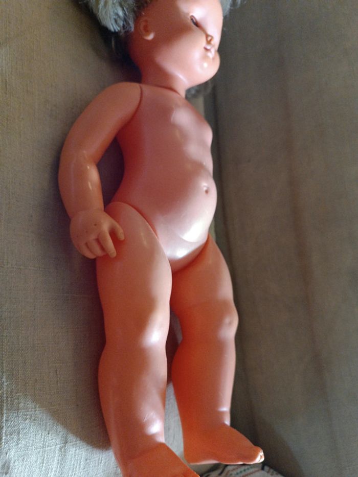 Poupée doll ancienne birgé blonde blond hair yeux eyes bleu blue robe dress tricot laine rose pink - photo numéro 10