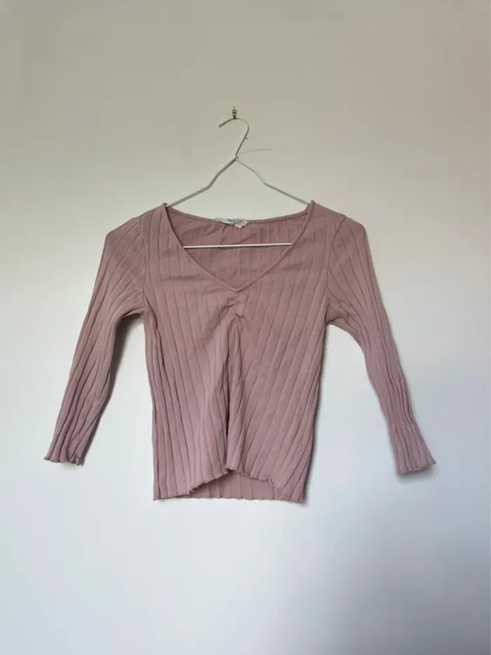 Top côtelé rose poudré