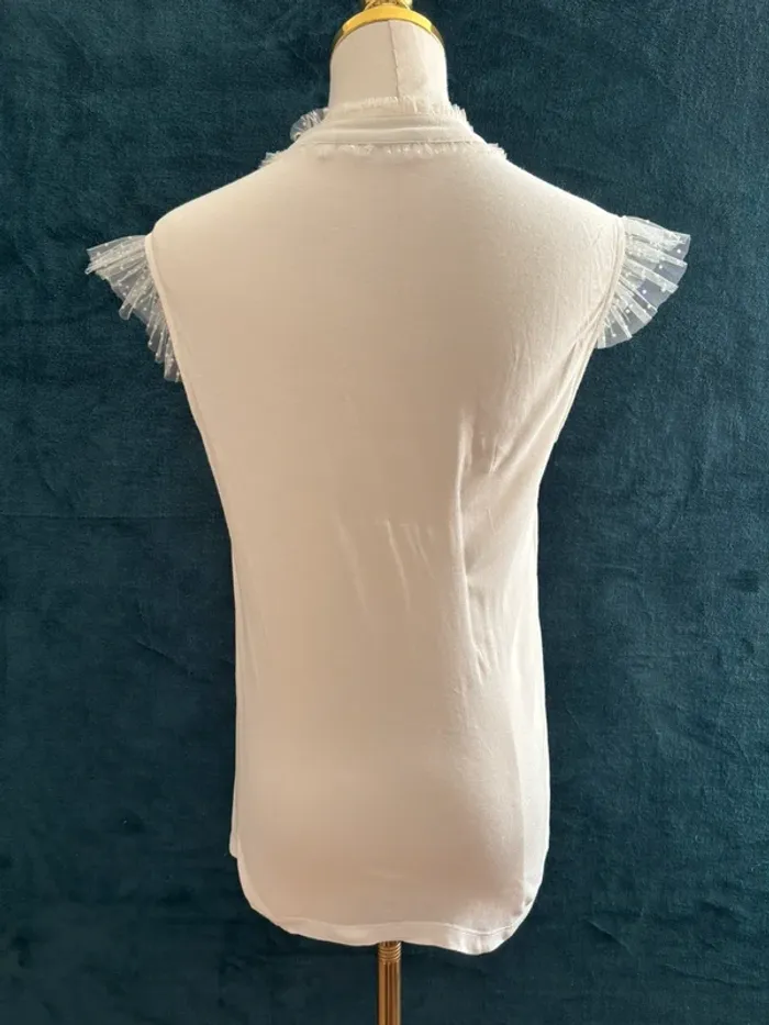 Top blanc sans manches Naf naf – plumetis et volants tulle – Taille M - photo numéro 5