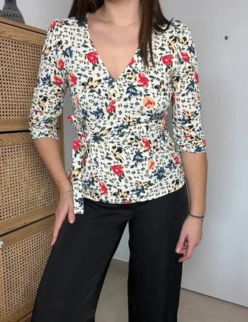 Blouse crème fleurie manches 3/4 Ba&sh